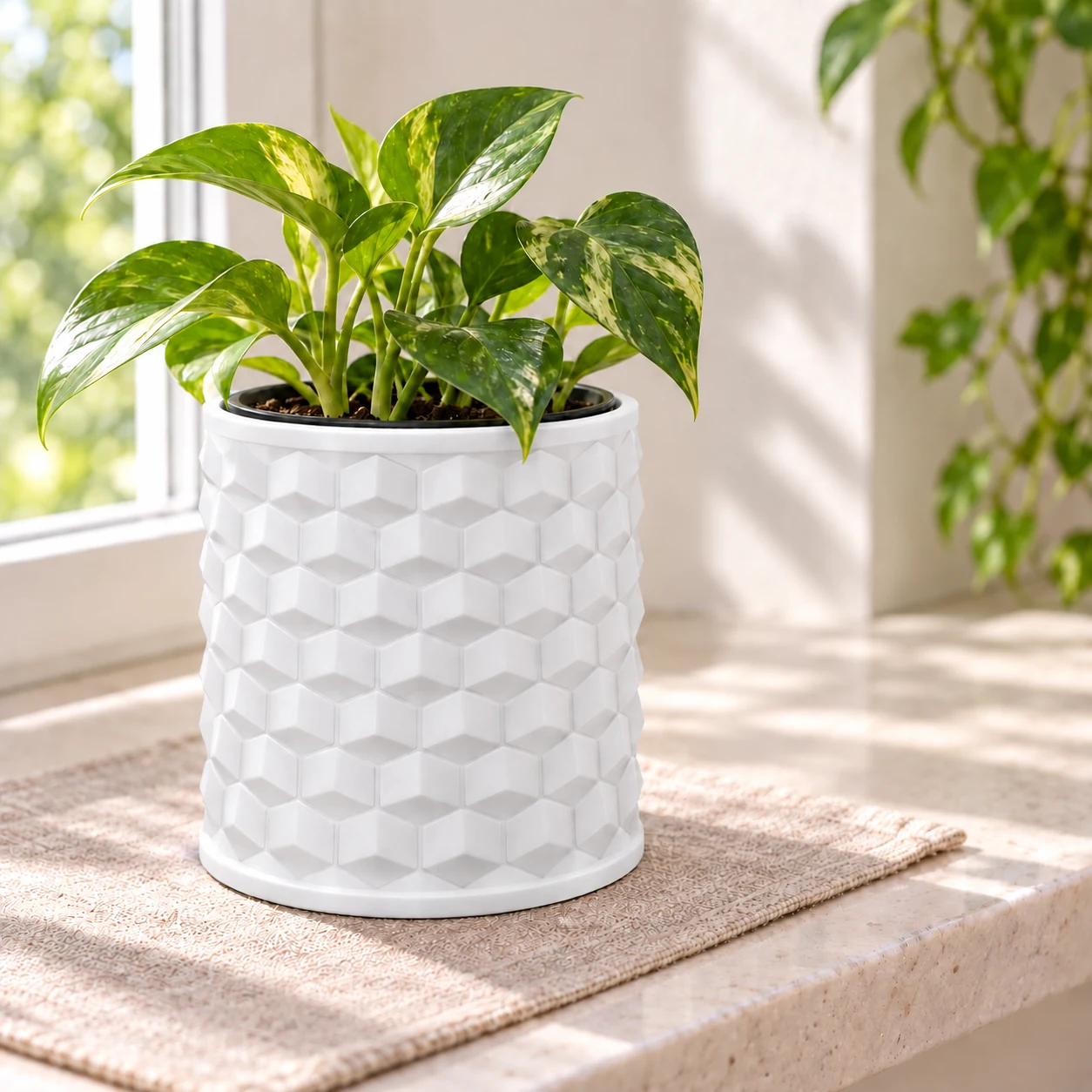 Modern Geometric Desk Organizer / Plant Pot Cover · Blanco · Visualización digital