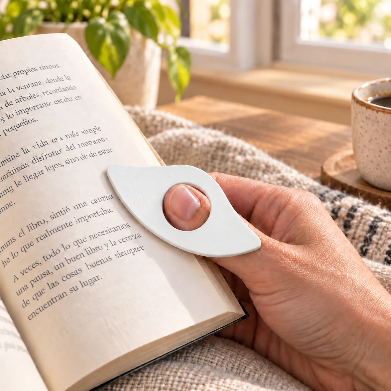 Bookmark with thumb page opener · Blanco · Visualización digital