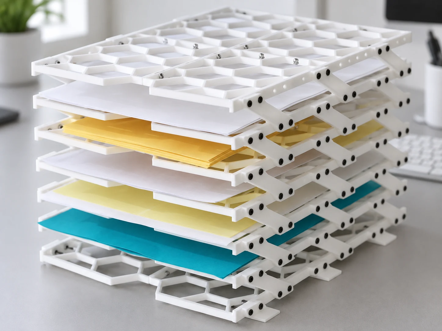 Hexagon A4 Paper Tray - Modular Design · Blanco · Visualización digital