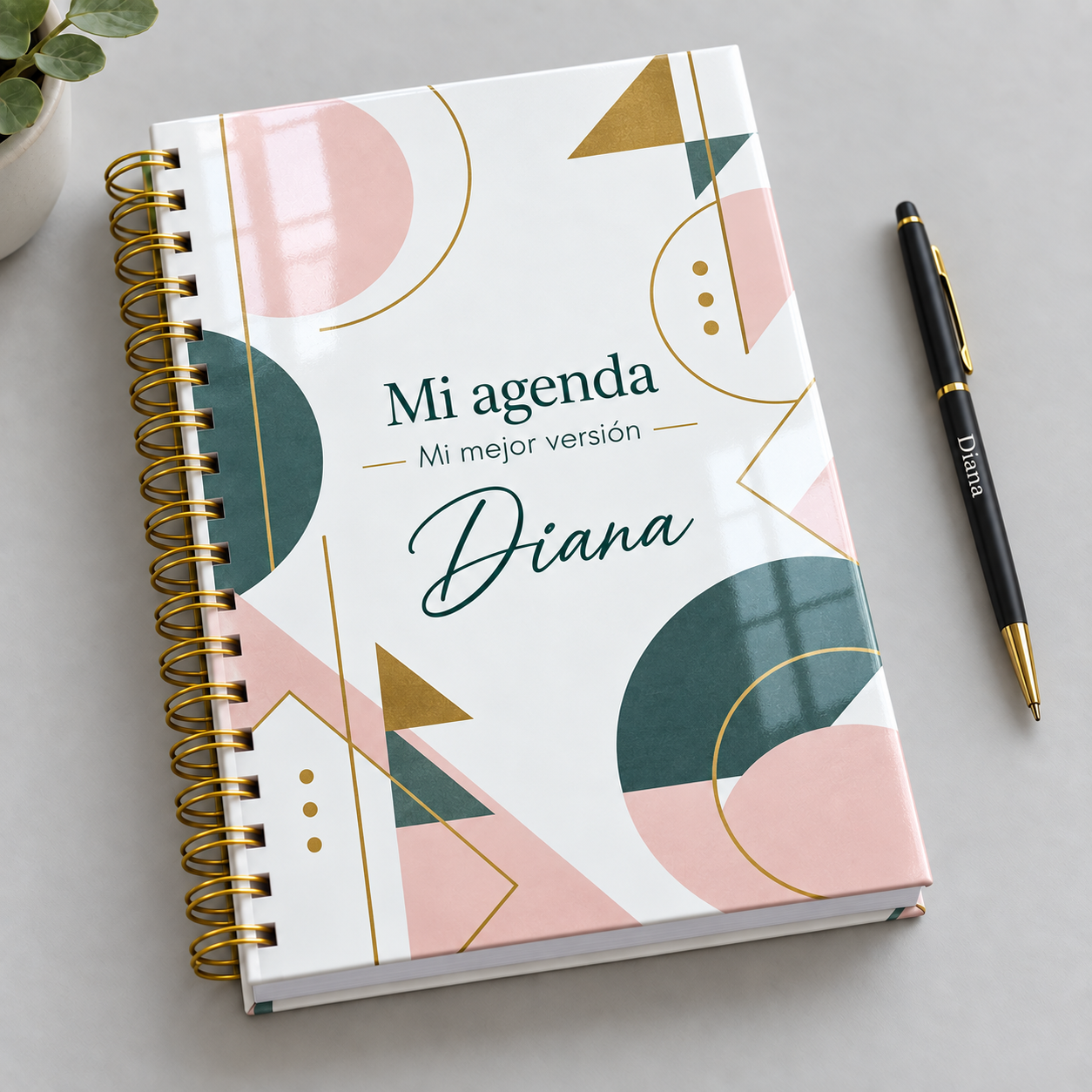 Mockup ilustrativo: Mi mejor version con motivos geometricos