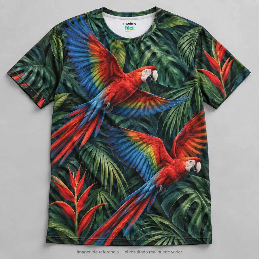 Mockup ilustrativo: Guacamayas al vuelo