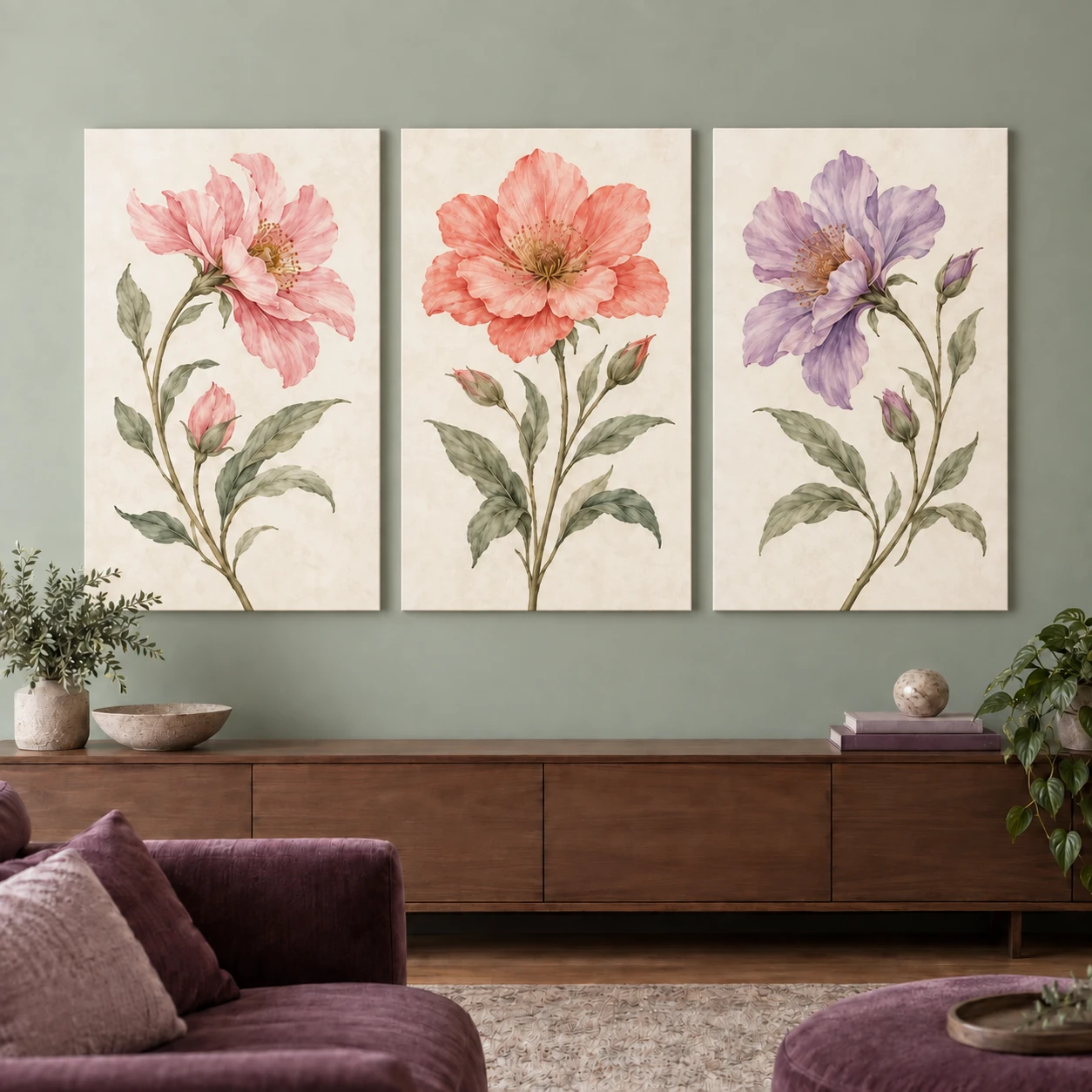 Mockup ilustrativo: Tres flores hermanas
