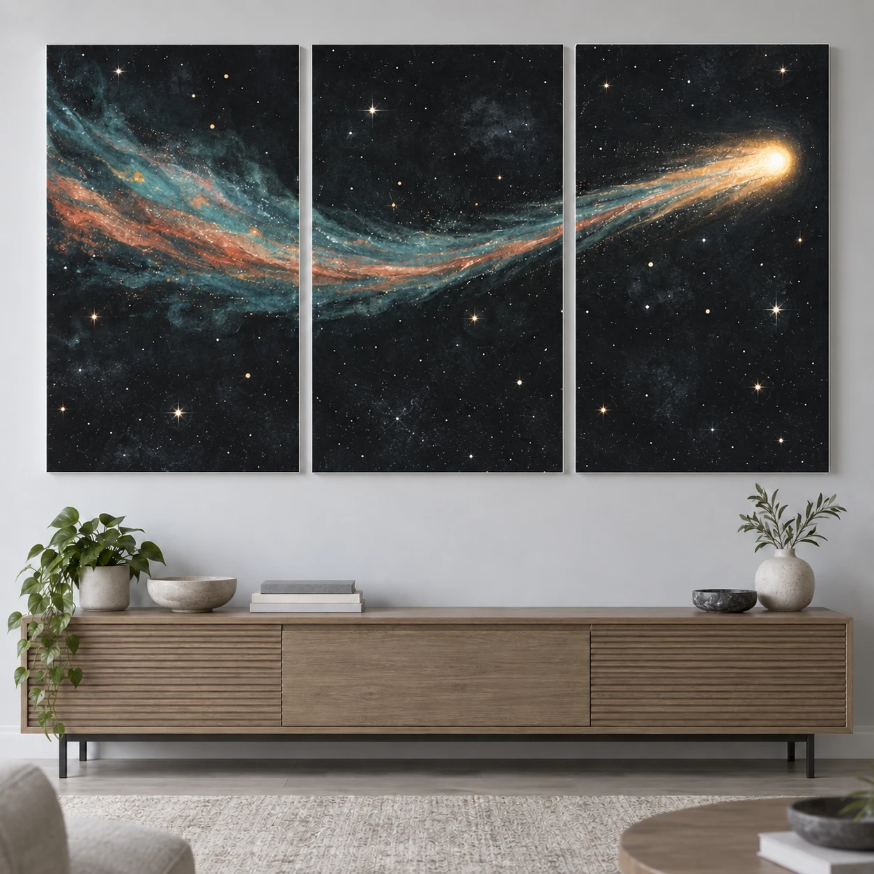Mockup ilustrativo: Viaje de un cometa
