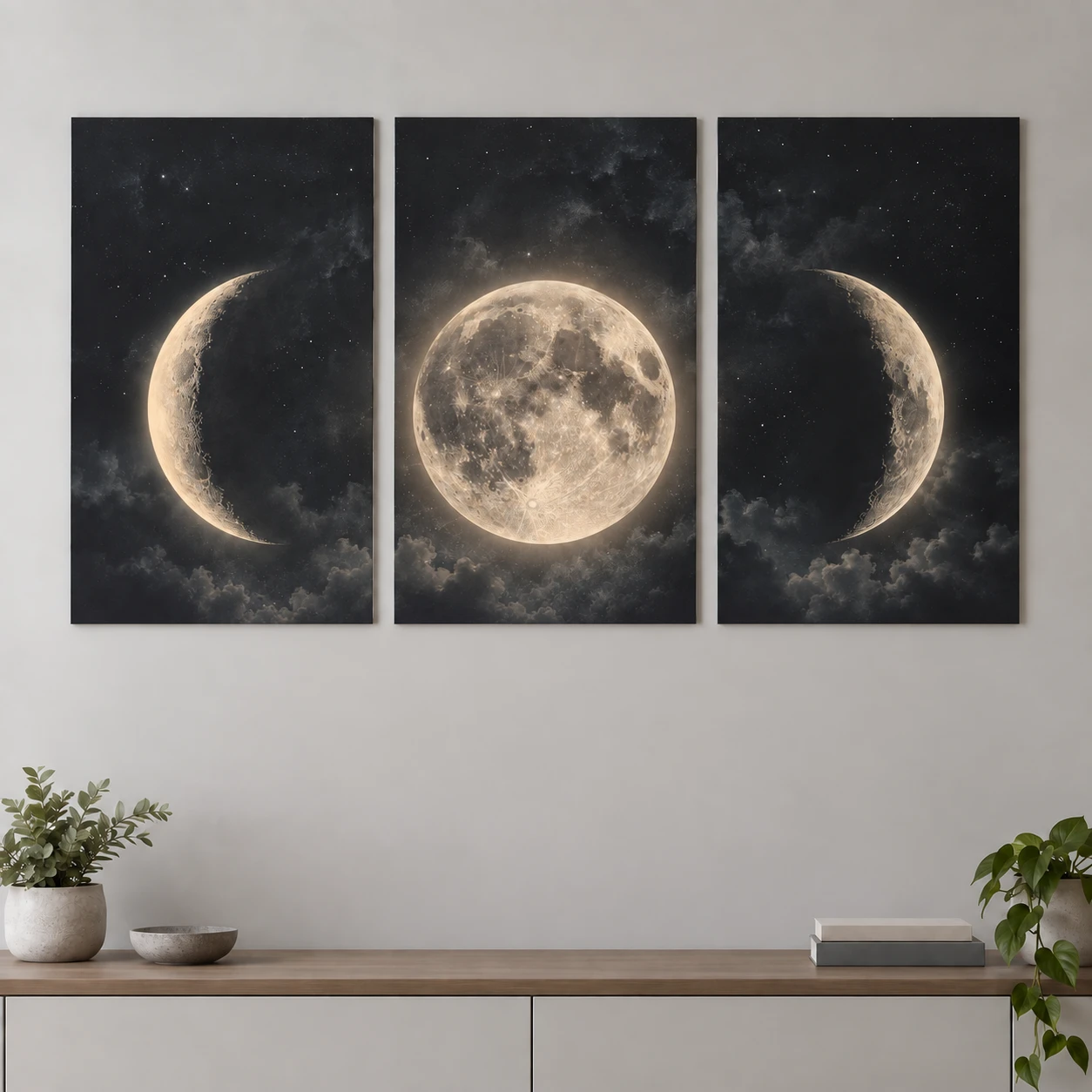 Mockup ilustrativo: Tres lunas imaginadas