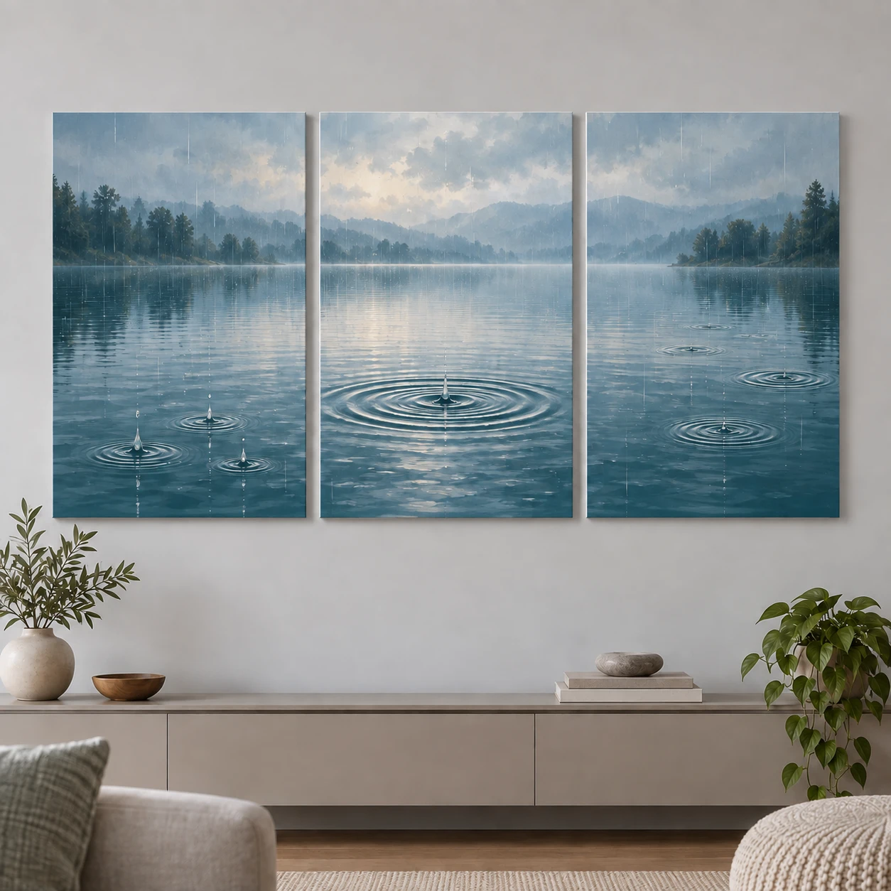 Mockup ilustrativo: Lluvia sobre el lago