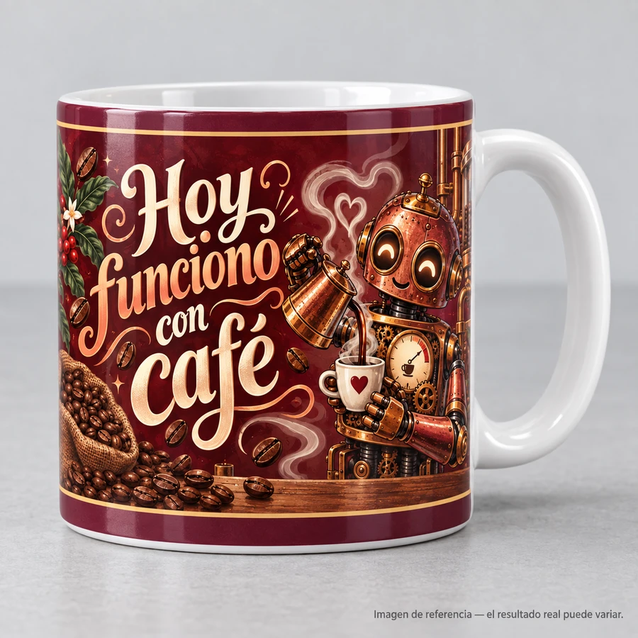 Mockup ilustrativo: Hoy funciono con café