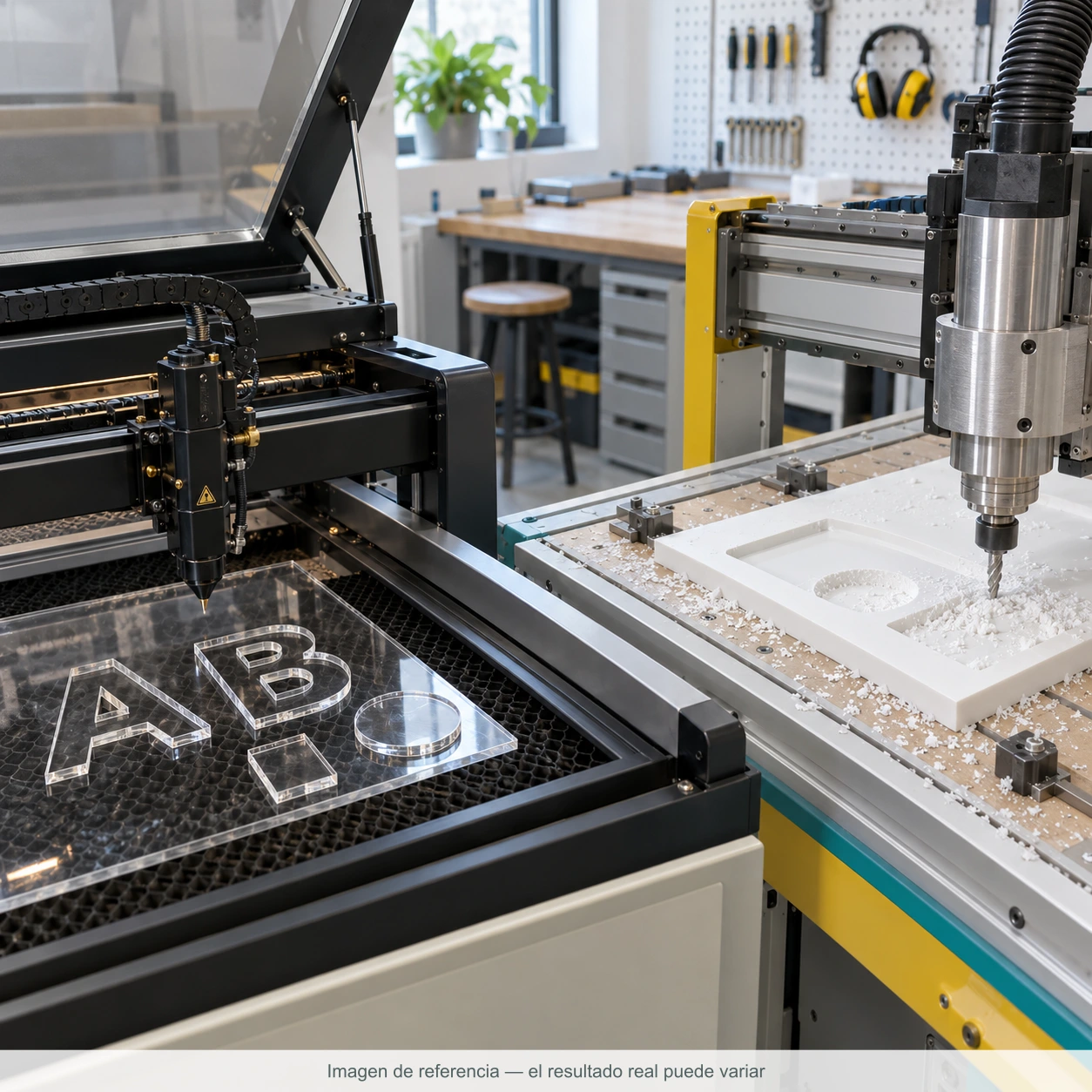 Mockup ilustrativo: Corte láser y router CNC
